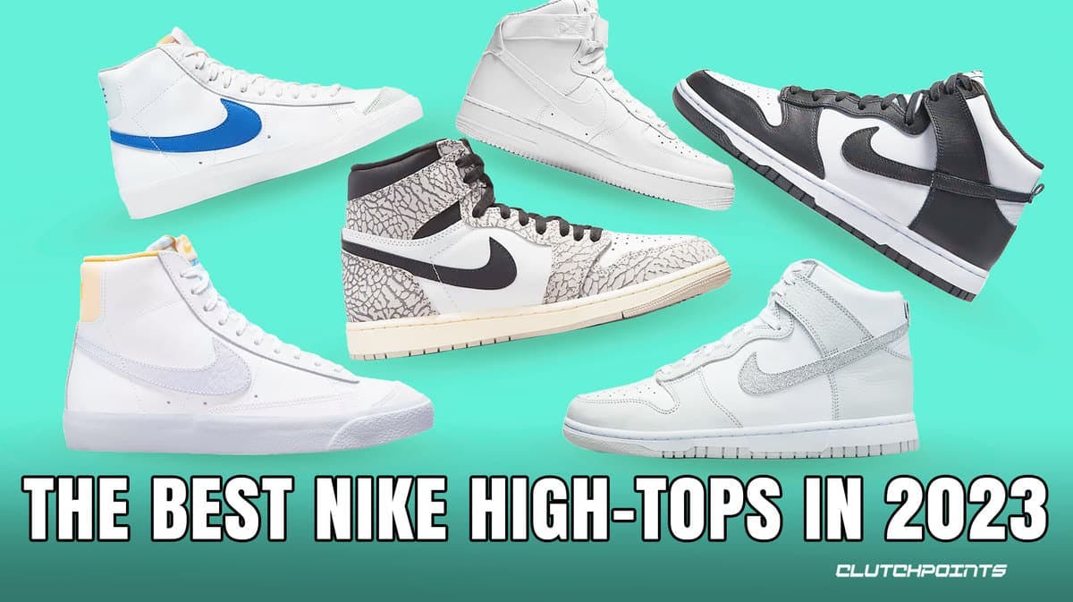 Product display of the best current Nike High-top shoes on a seafoam green background.