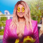 Meghan Trainor with money signs in her eyes in front any photo from this article