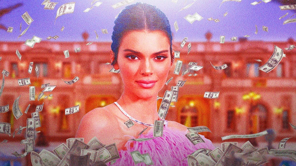Kendall Jenner surrounded by piles of cash.