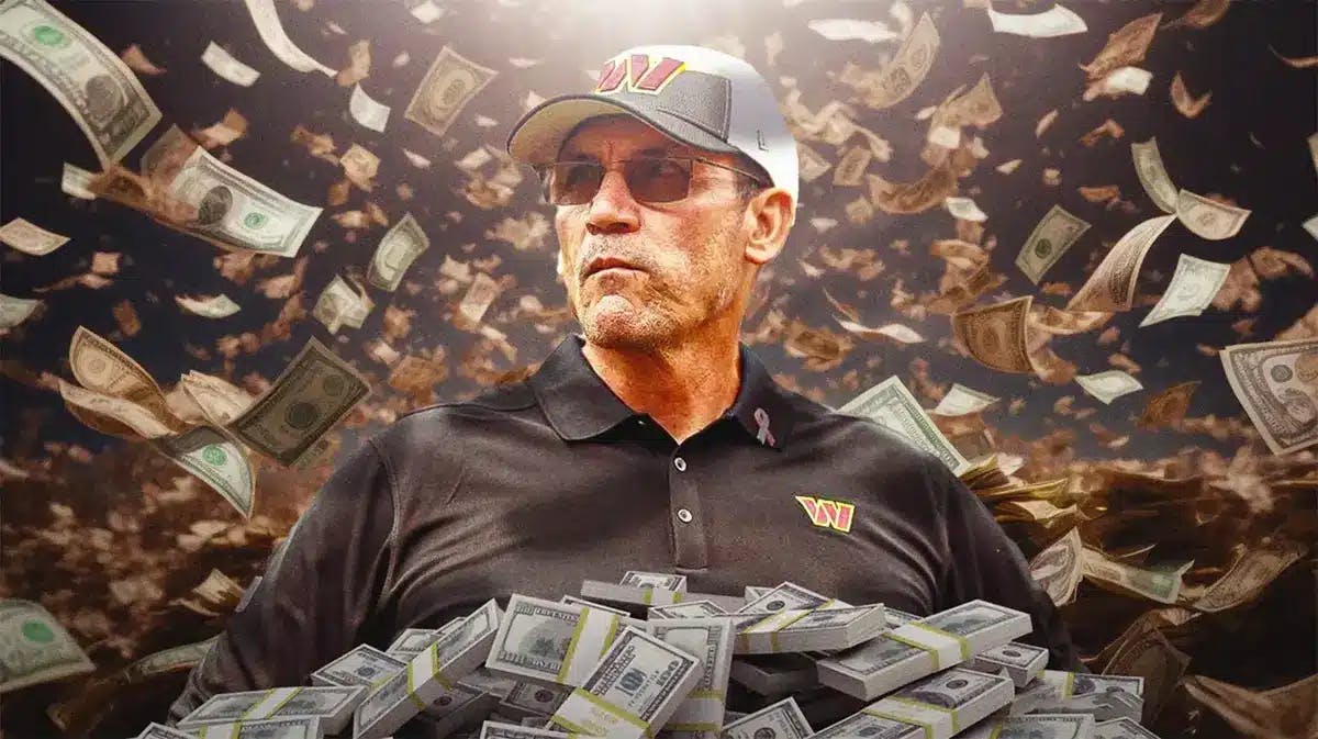 Ron Rivera surrounded by piles of cash.