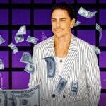 Tom Sandoval surrounded by flying cash.