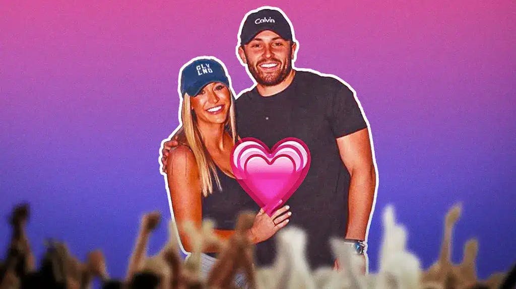 Baker Mayfield and Emily Wilkinson with a heart.