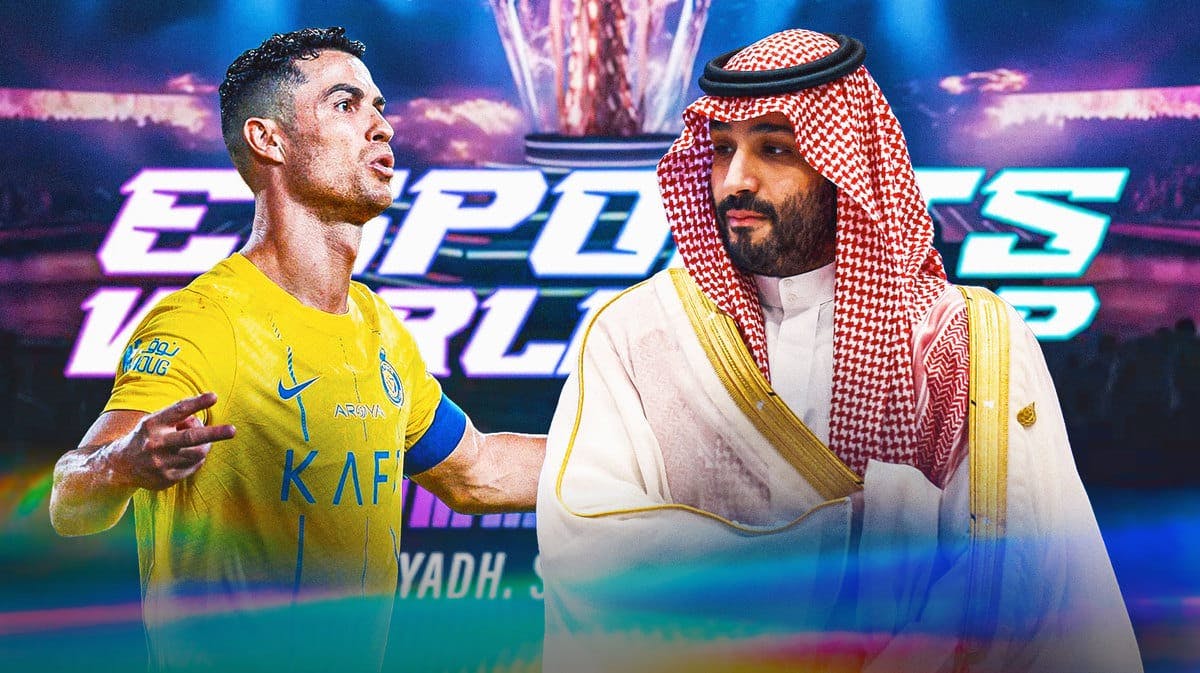 Cristiano Ronaldo and Prince Mohammed bin Salman in front of an esports logo