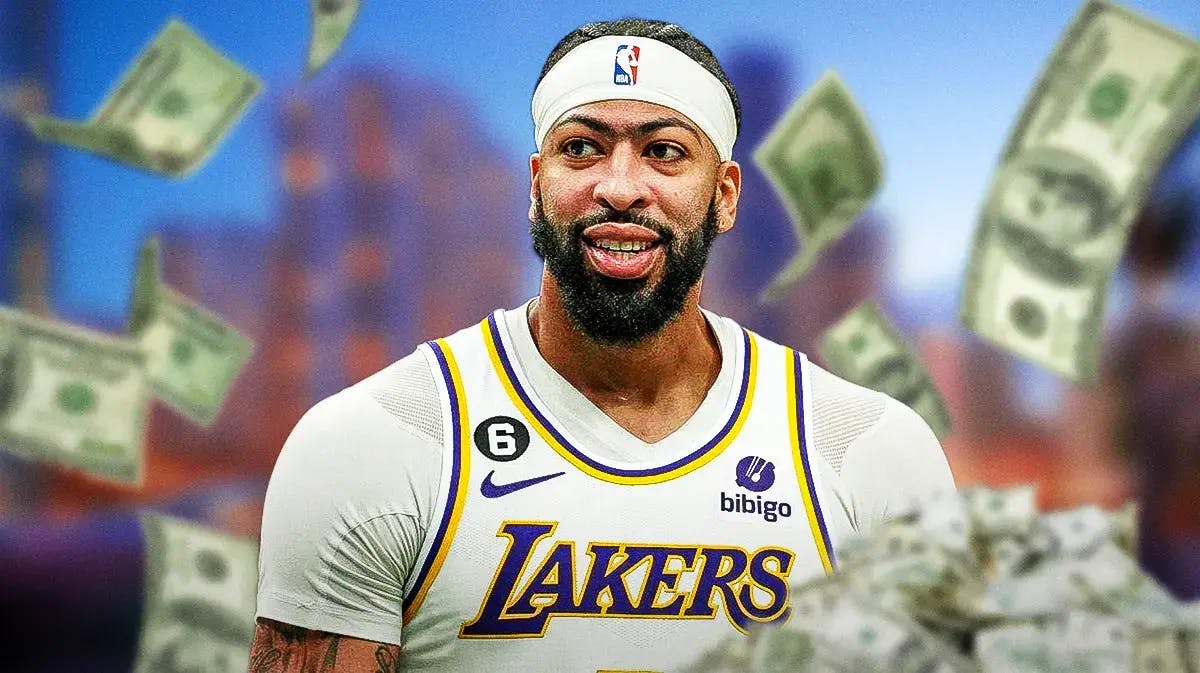 Anthony Davis surrounded by piles of cash.
