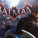 The Batman (2022) with the Arkham Knight logo. The Batman (2022) Suit Reportedly Coming To Arkham Knight