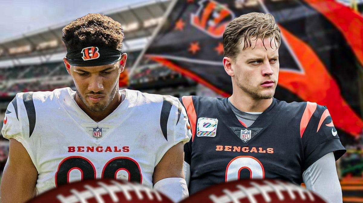 Bengals players Tyler Boyd and Joe Burrow looking serious