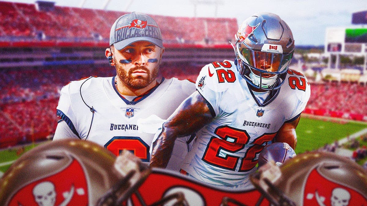 Chase Edmonds in Tampa Bay Buccaneers uniform with Baker Mayfield in uniform