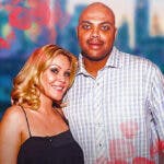 Charles Barkley and his wife Maureen Blumhardt surrounded by hearts.