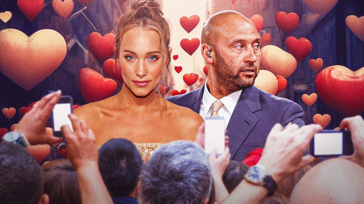 Derek Jeter and Hannah Jeter surrounded by hearts.