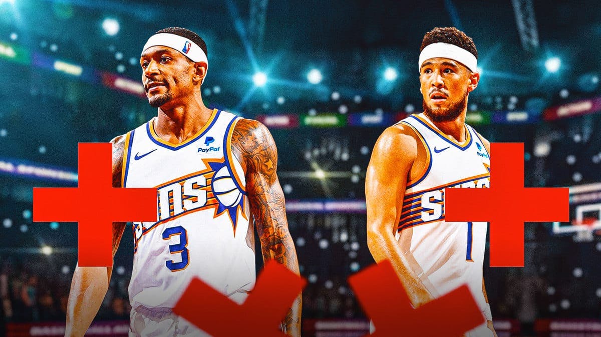 Devin Booker and Bradley Beal of the Suns both with medical cross symbols