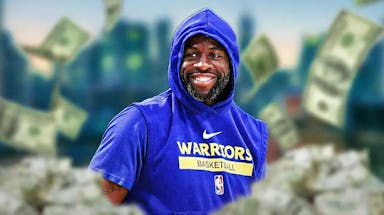 Draymond Green surrounded by piles of cash.