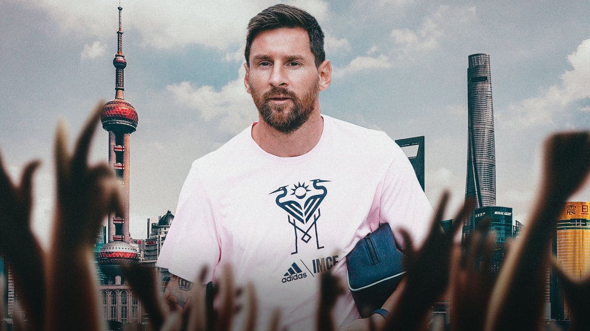 Lionel Messi as a tourist in China, the Inter Miami logo in the air