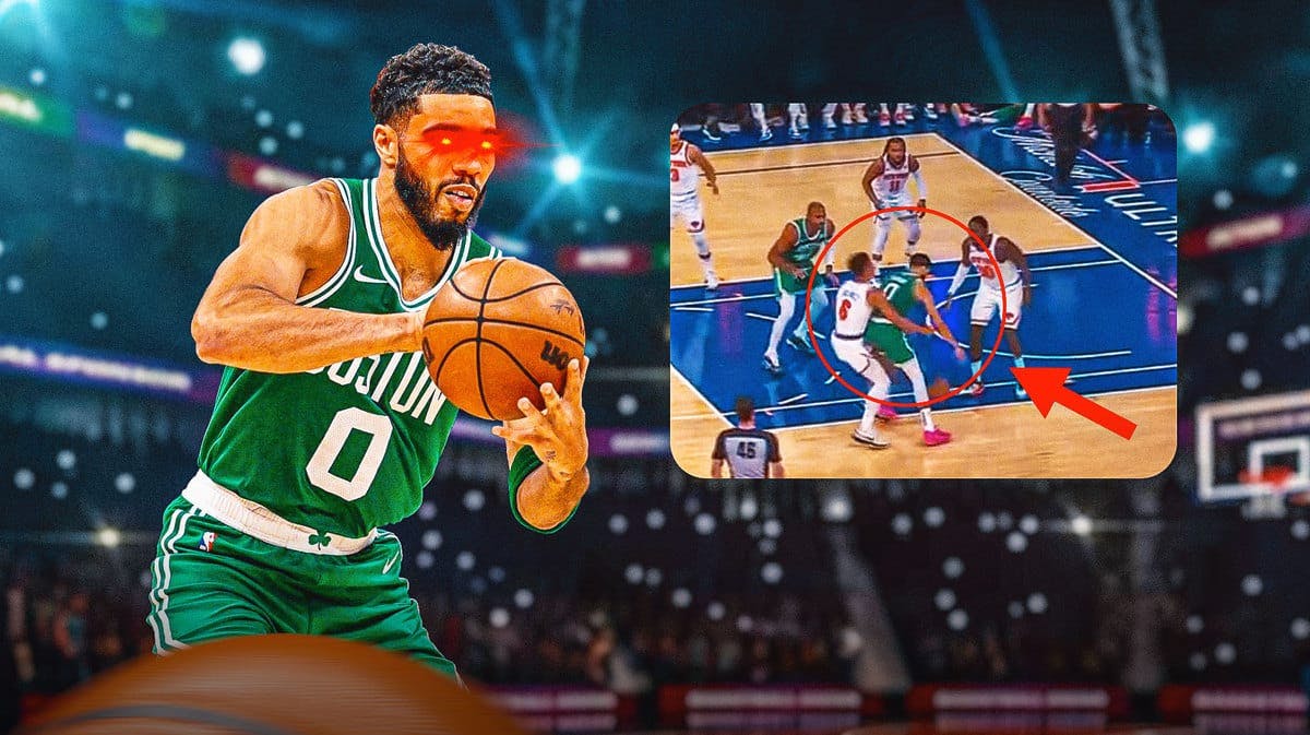 Jayson Tatum of the Celtics against the Knicks