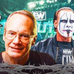 Jim Cornette with a text bubble reading “It felt like 30 minutes” next to Sting with the AEW Revolution logo as the background.