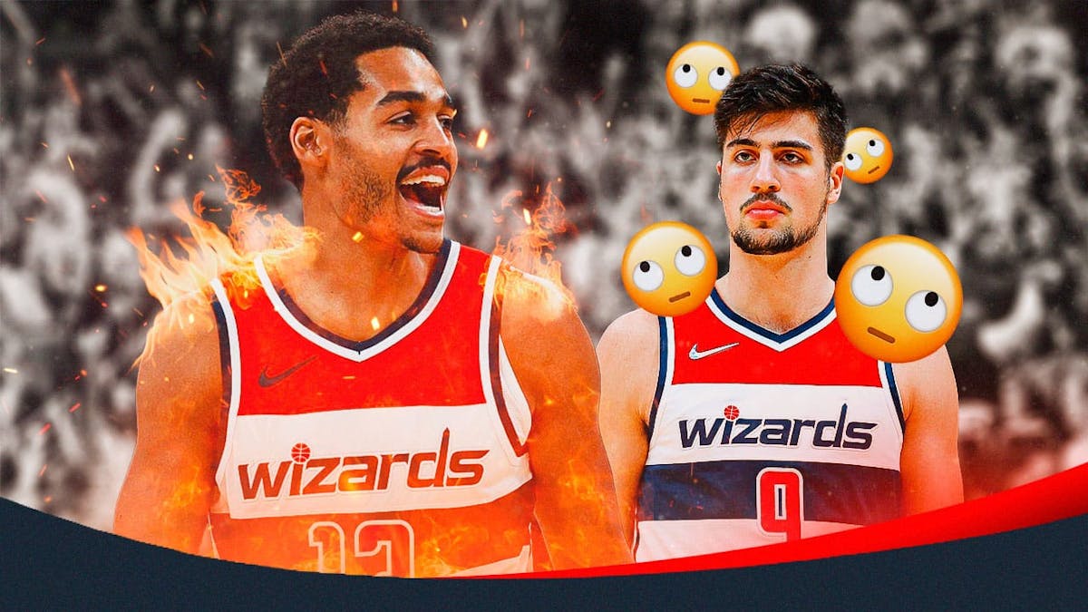 Wizards' Jordan Poole on fire, with Deni Avdija beside him with eye-roll emojis