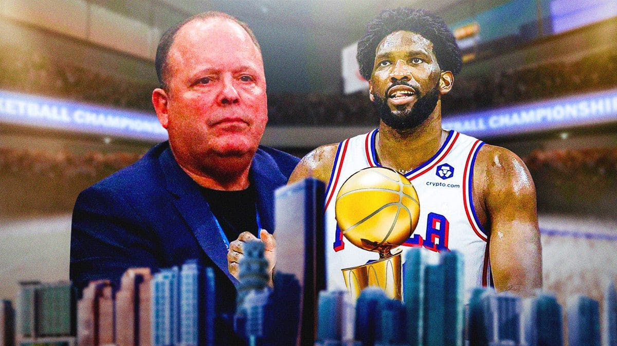 Knicks president Leon Rose looking at Sixers star Joel Embiid amid trade rumors