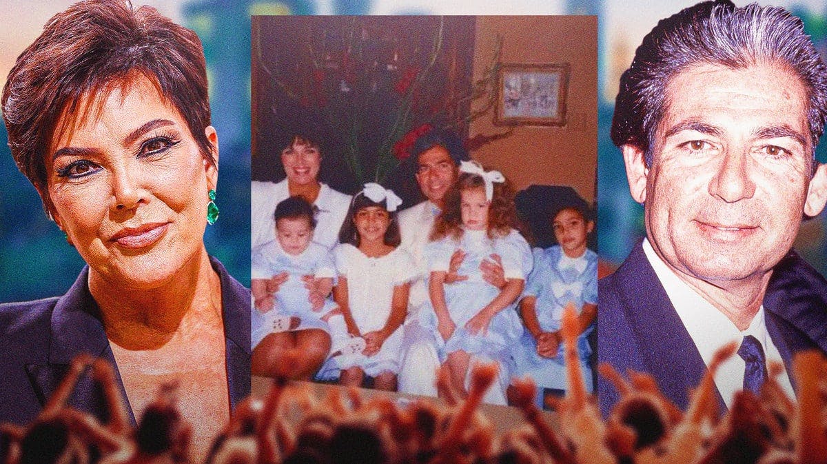 Kris Jenner and Robert Kardashian Sr. bookend an old family photo of them as young parents with their four children