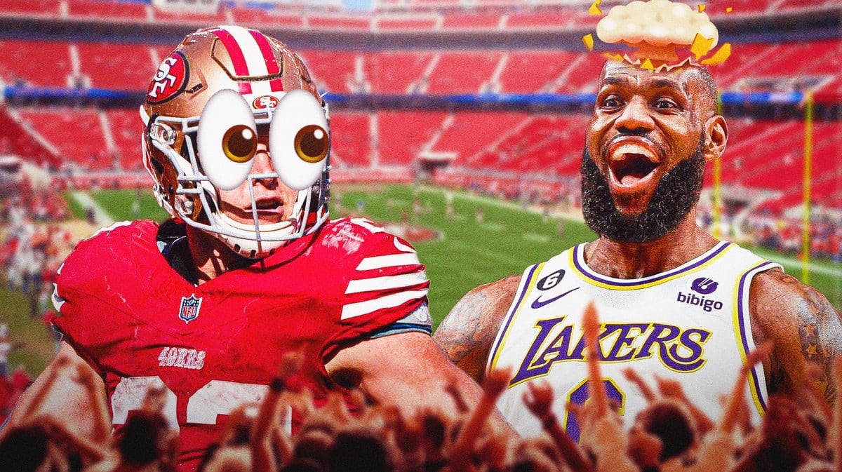 LeBron James of the Lakers with a mind-blown effect on his head. Christian McCaffrey of the 49ers with woke eyes