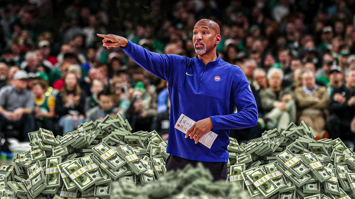 Monty Williams as a coach surrounded by piles of cash.