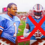 Houston Oilers star Warren Moon, and the University of Houston with their uniforms X'd out