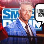 Nick Aldis with a text bubble reading “I find it very rewarding” with the SmackDown logo as the background.