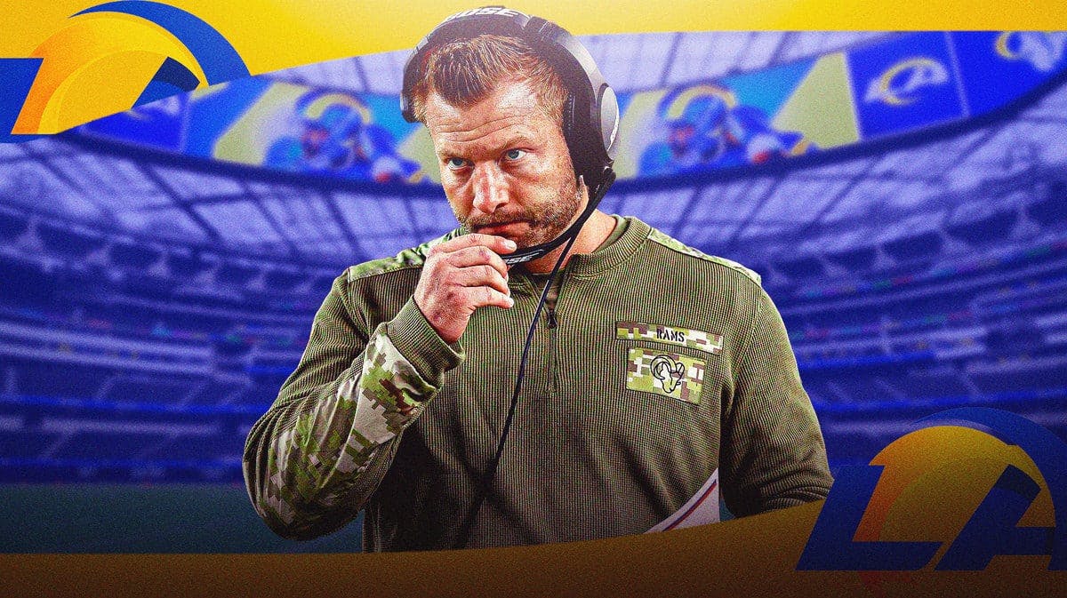 Rams Sean McVay addressing controversial ref call against Steelers. He's at SoFi Stadium