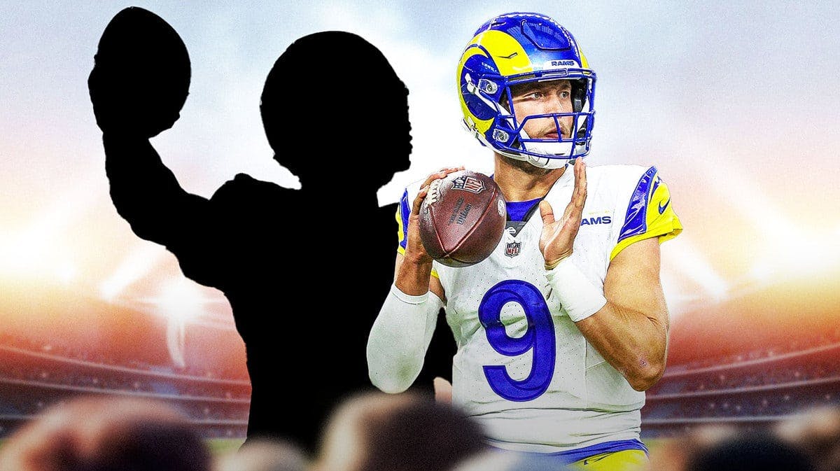 silhouette of ACTION SHOT of John Wolford with Rams quarterback Matthew Stafford