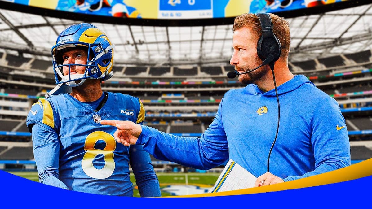 Sean McVay pointing at a disappointed Brett Maher