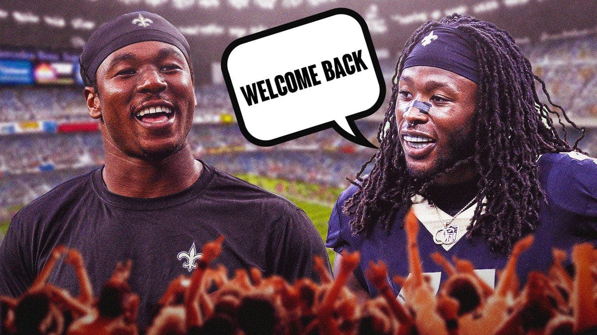 Jamaal Williams and Alvin Kamara are sharing a laugh as the former returns from injury