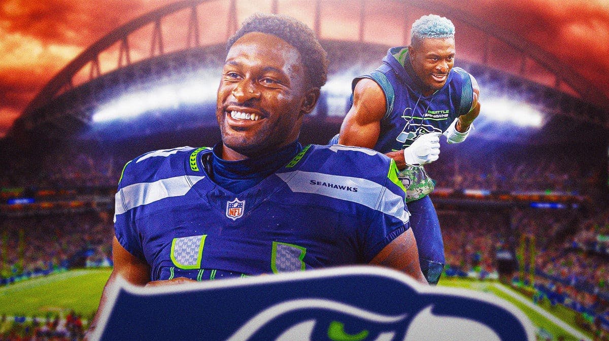 DK Metcalf smiling in a Seahawks jersey
