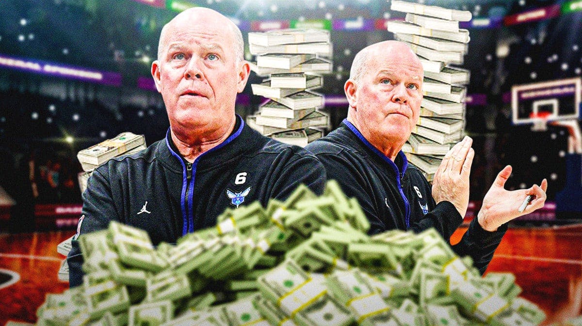 Steve Clifford surrounded by piles of cash.