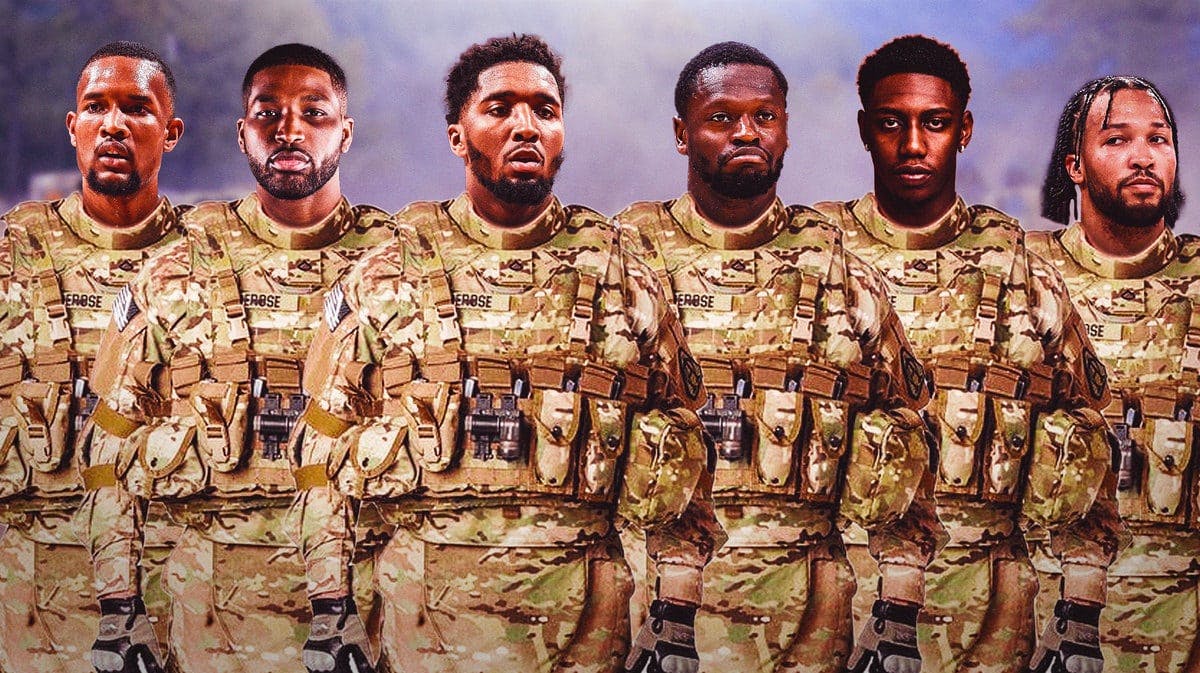 Evan Mobley, Tristan Thompson, Donovan Mitchell all in gear like they’re going to war, have Julius Randle, RJ Barrett, Jalen Brunson in war gear as well on other side
