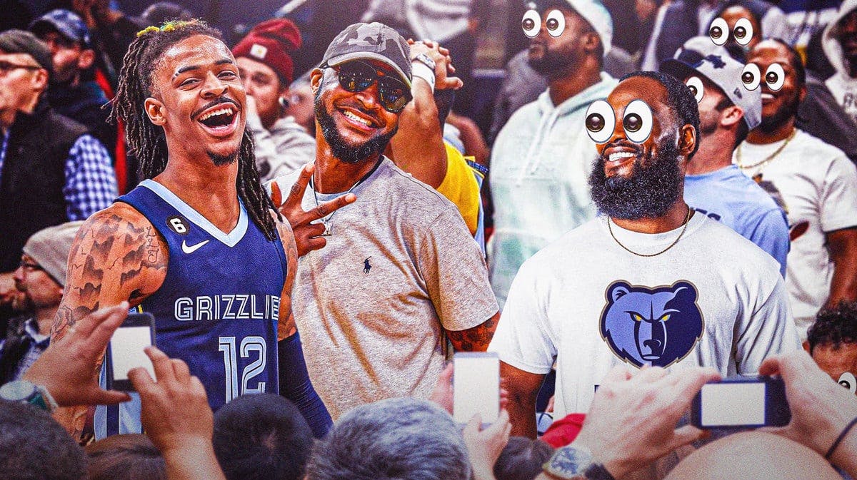 Ja Morant and Tee Morant with a bunch of Memphis Grizzlies fans