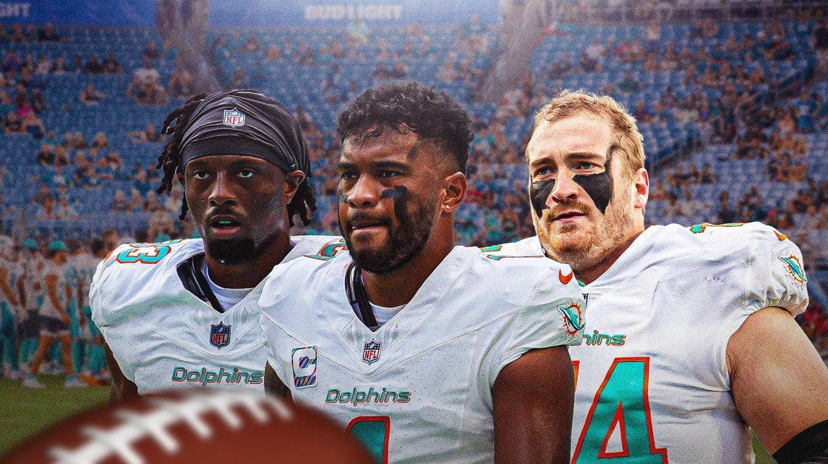 Miami Dolphins quarterback Tua Tagovailoa, defensive back Eli Apple, and offensive lineman Liam Eichenberg.