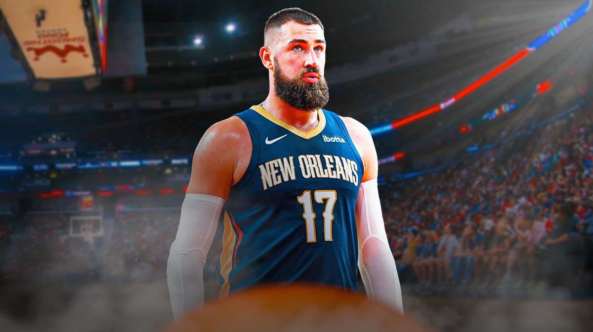 Jonas Valanciunas with the Pelicans arena in the background free agency