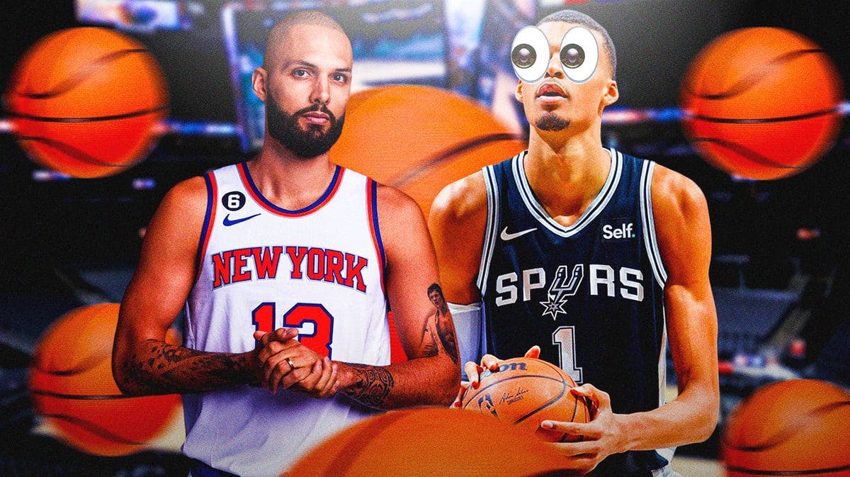 Victor Wembanyama of the Spurs with woke eyes, and Evan Fourner of the Knicks