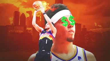 Devin Booker with dollar signs in his eyes.