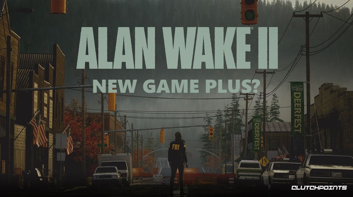 alan wake 2 new game plus, alan wake 2 new game, alan wake 2, a key image of Alan Wake 2 that features one of the characters with the text New Game Plus? under the game's title