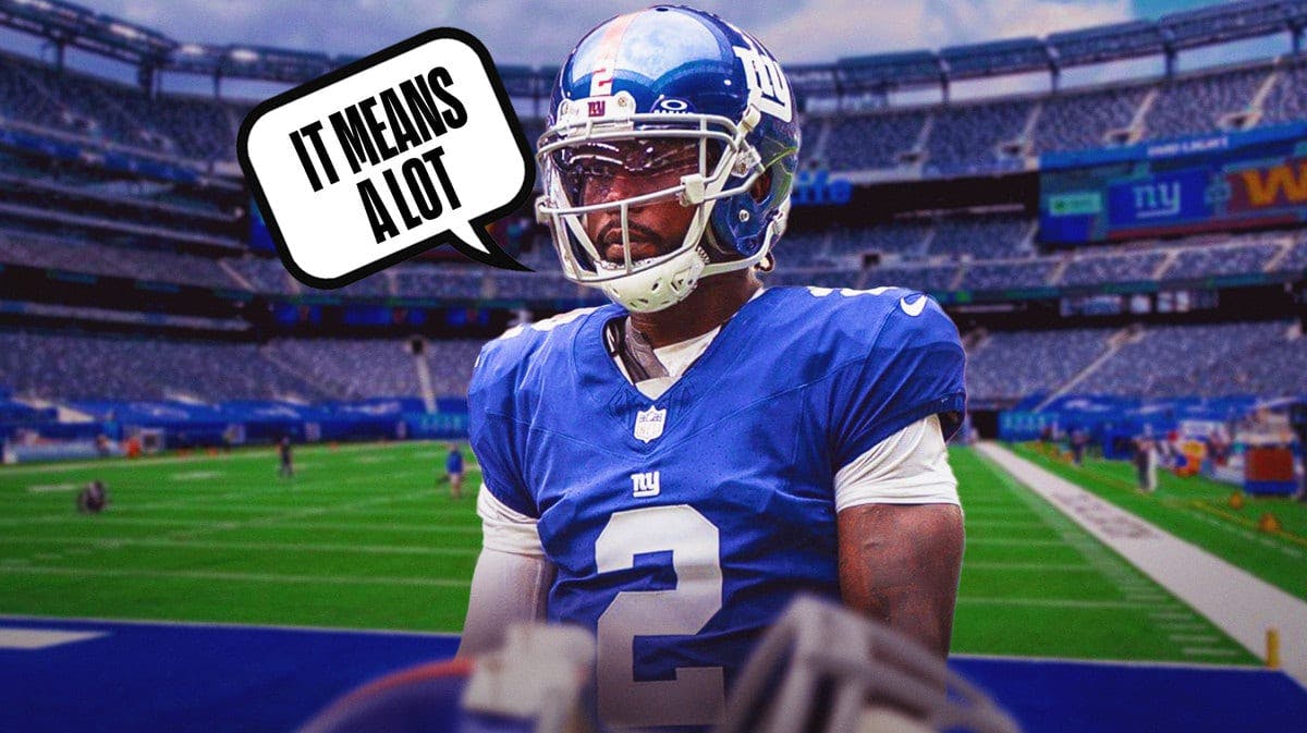 New York Giants quarterback Tyrod Taylor and speech bubble “It means a lot”