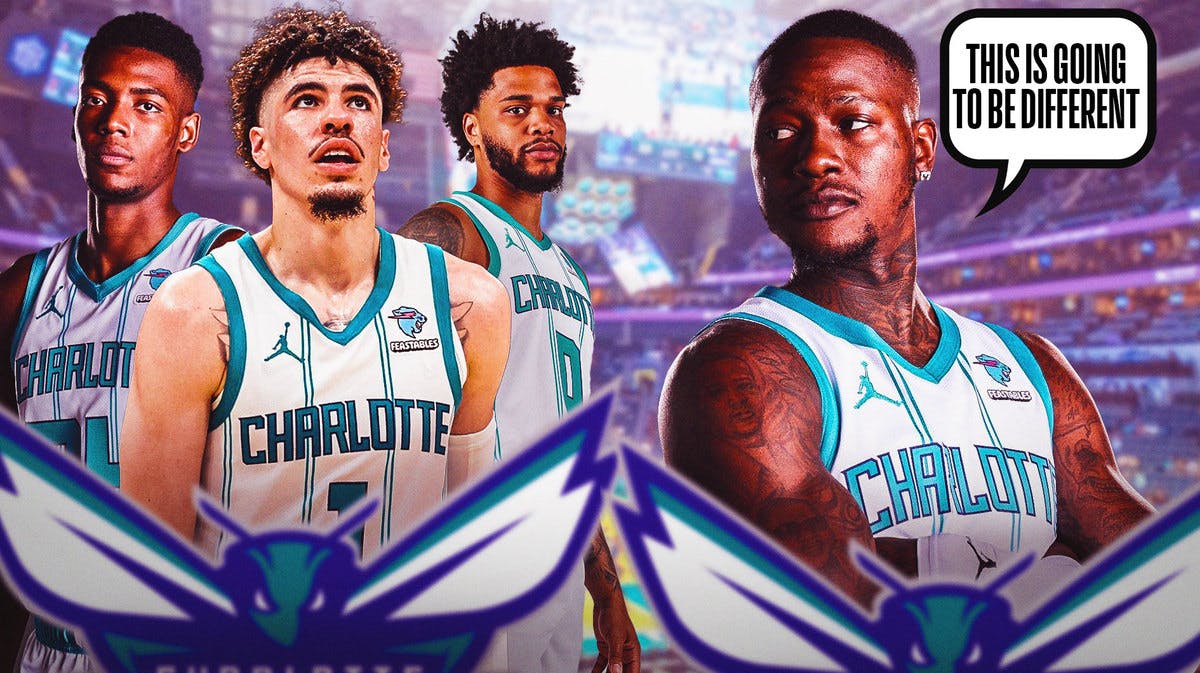 Terry Rozier saying “This is going to be different”, have LaMelo Ball, Miles Bridges, Brandon Miller all behind him, all players in Hornets jerseys