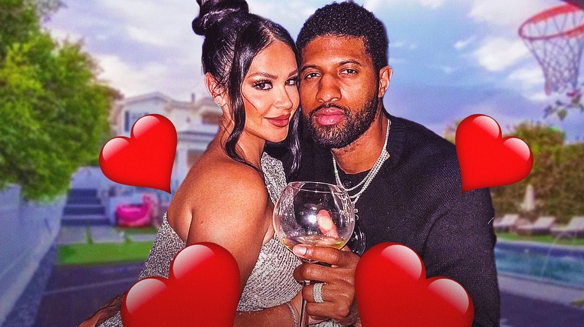 Paul George and Daniela George together surrounded by hearts