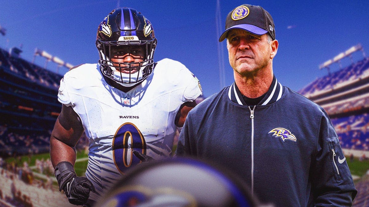 Baltimore Ravens linebacker Roquan Smith and head coach John Harbaugh