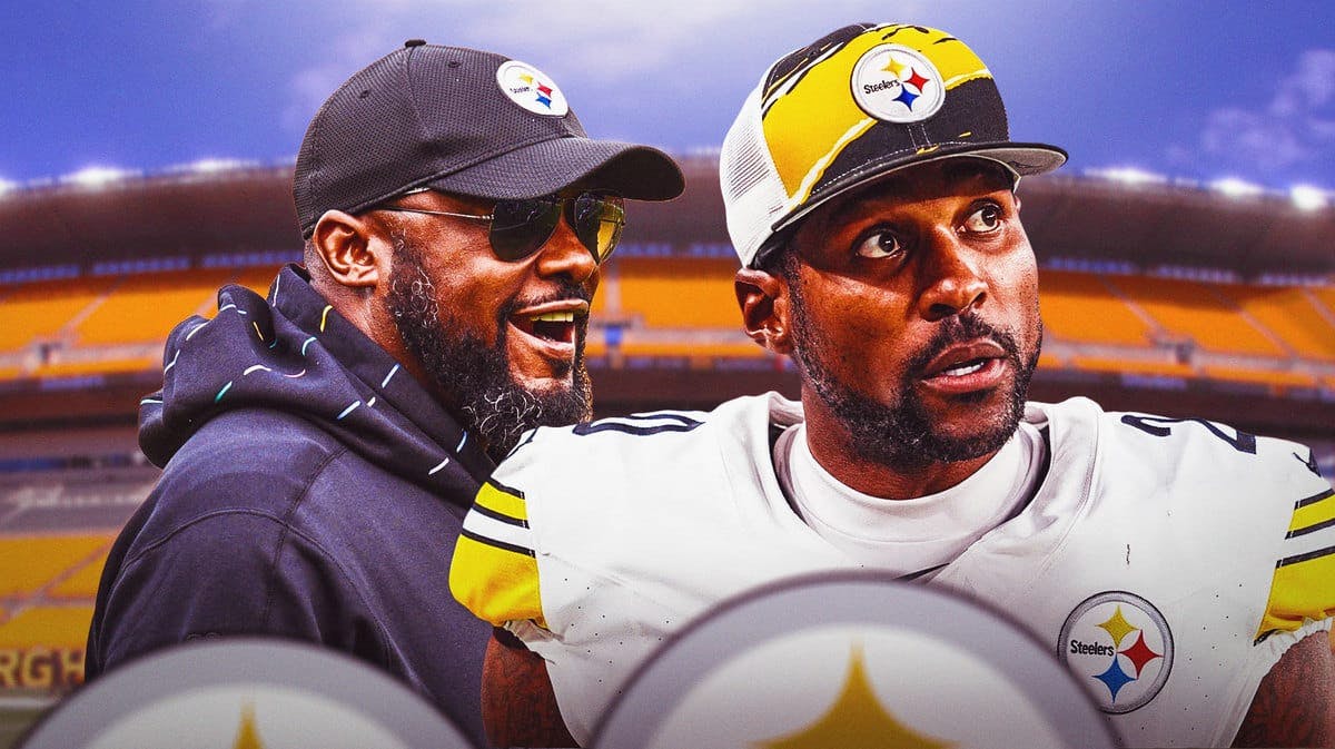 Mike Tomlin smiling next to Patrick Peterson in a Steelers jersey
