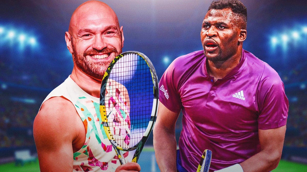 Tyson Fury and Francis Ngannou dressed up as tennis players