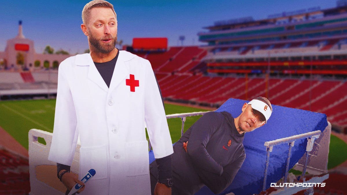 Kliff Kngsbury as a doctor taking car of sick Lincoln Riley