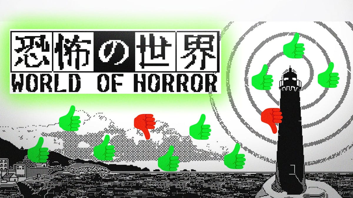 WORLD OF HORROR key visual for review with green faint glow