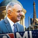 MLB commissioner Rob Manfred, Jr. with the Eiffel Tower in the background.