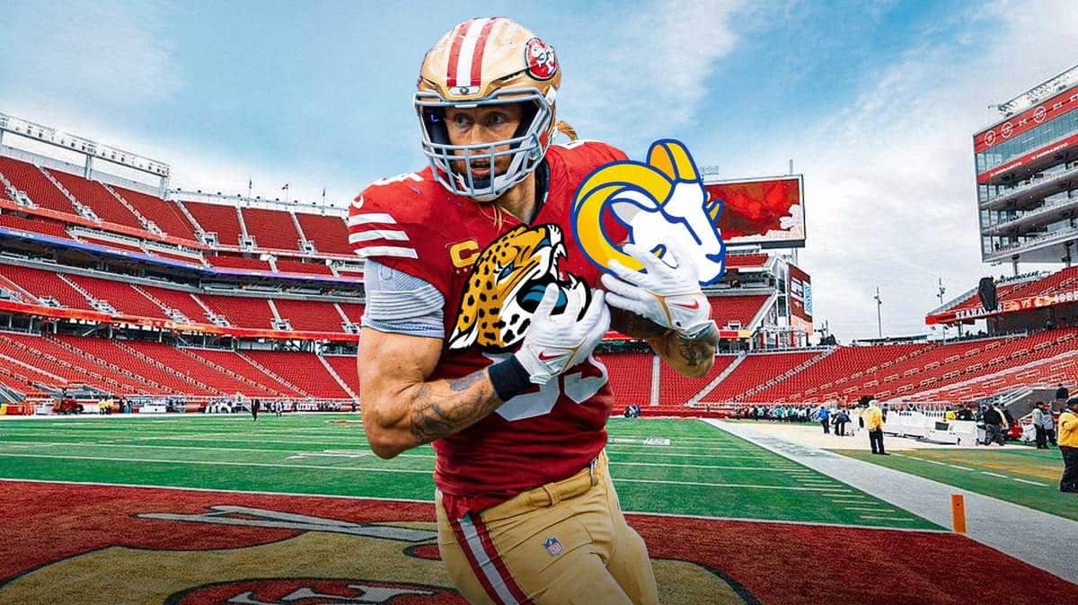 49ers' George Kittle with Rams and Jaguars logos
