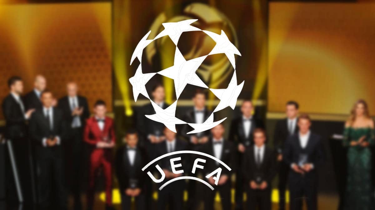 Ballon d’Or awards in front of the UEFA logo