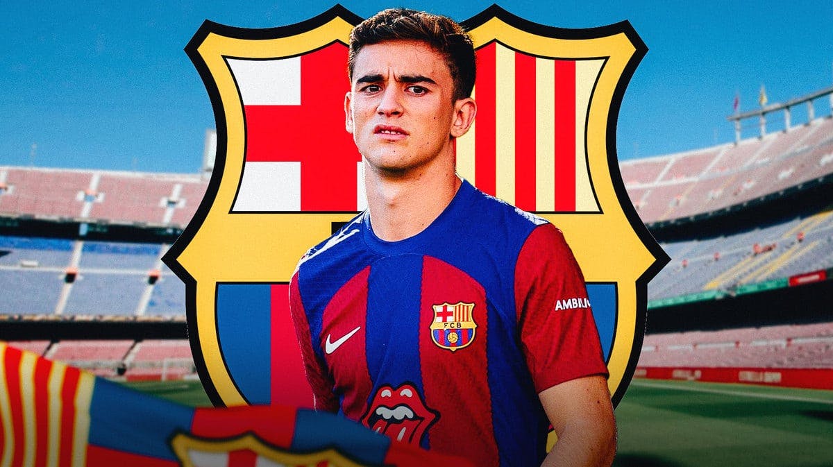 Gavi injured in front of the Barcelona logo